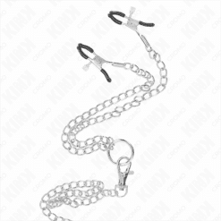 Comprar KINK - ANILLO PENE TRIPLE METAL CROMADO 3 CM A 4.5 CM CON CADENA METAL 26 CM Y PINZAS PARA PEZONES al mejor precio - Envíos Discretos