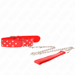 Comprar KINK - COLLAR CON CORREA 65 CM REMACHE ANILLA ROJO AJUSTABLE 36-50 CM X 3.8 CM al mejor precio - Envíos Discretos