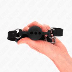 Comprar KINK - MORDAZA 55 x 2 CM DE BOLA 4 CM DE SILICONA COMPLETA TALLA S NEGRO AJUSTABLE 35-51 CM al mejor precio - Envíos Discretos