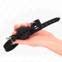 Comprar KINK - MORDAZA 55 x 2 CM DE BOLA 5 CM DE SILICONA COMPLETA TALLA L NEGRO AJUSTABLE 35-51 CM al mejor precio - Envíos Discretos