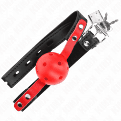 Comprar KINK - MORDAZA DE BOLA 4 CM DURA HUECA ROJO CORREA NEGRA 60 x 2 CM AJUSTABLE 37-52 CM al mejor precio - Envíos Discretos