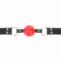 Comprar KINK - MORDAZA DE BOLA 4 CM TRANSPIRABLE CON DOBLE REMACHE DE CUERO 62 x 2.5 CM AJUSTABLE 42-58 CM al mejor precio - Envíos Discretos