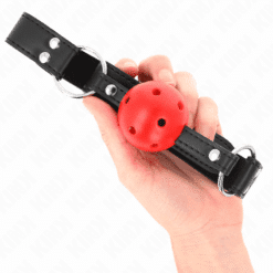 Comprar KINK - MORDAZA DE BOLA 4 CM TRANSPIRABLE CON DOBLE REMACHE DE CUERO 62 x 2.5 CM AJUSTABLE 42-58 CM al mejor precio - Envíos Discretos