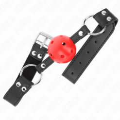 Comprar KINK - MORDAZA DE BOLA 4 CM TRANSPIRABLE CON DOBLE REMACHE DE CUERO 62 x 2.5 CM AJUSTABLE 42-58 CM al mejor precio - Envíos Discretos