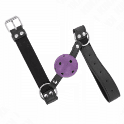 Comprar KINK - MORDAZA DE BOLA 4 CM TRANSPIRABLE CON DOBLE REMACHE MORADO 62 x 2.5 CM AJUSTABLE 42-58 CM al mejor precio - Envíos Discretos