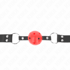 Comprar KINK - MORDAZA DE BOLA 4 CM TRANSPIRABLE CON DOBLE REMACHE ROJO 62 x 2.5 CM AJUSTABLE 42-58 CM al mejor precio - Envíos Discretos