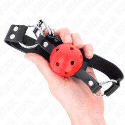 Comprar KINK - MORDAZA DE BOLA 4 CM TRANSPIRABLE CON DOBLE REMACHE ROJO 62 x 2.5 CM AJUSTABLE 42-58 CM al mejor precio - Envíos Discretos