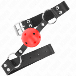Comprar KINK - MORDAZA DE BOLA 4 CM TRANSPIRABLE CON DOBLE REMACHE ROJO 62 x 2.5 CM AJUSTABLE 42-58 CM al mejor precio - Envíos Discretos