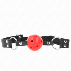 Comprar KINK - MORDAZA DE BOLA 4 CM TRANSPIRABLE CON DOBLE REMACHE ROJO 62 x 2.5 CM AJUSTABLE 42-58 CM al mejor precio - Envíos Discretos