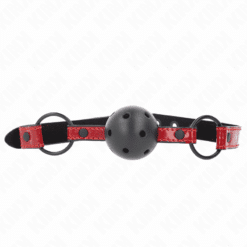 Comprar KINK - MORDAZA DE BOLA 4.5 CM DE POLIPIEL BRILLANTE 63.5 X 2 CM AJUSTABLE 41 X 59 CM al mejor precio - Envíos Discretos