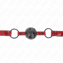 Comprar KINK - MORDAZA DE BOLA 4.5 CM DE POLIPIEL BRILLANTE 63.5 X 2 CM AJUSTABLE 41 X 59 CM al mejor precio - Envíos Discretos