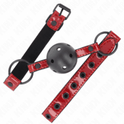 Comprar KINK - MORDAZA DE BOLA 4.5 CM DE POLIPIEL BRILLANTE 63.5 X 2 CM AJUSTABLE 41 X 59 CM al mejor precio - Envíos Discretos