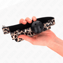 Comprar KINK - MORDAZA DE BOLA 4.5 CM TRANSPIRABLE LEOPARDO 65 x 2.5 CM al mejor precio - Envíos Discretos