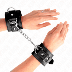 Comprar KINK - MUÑEQUERAS CON 3 ANILLAS EN D AJUSTABLE NEGRO 17.5-25 CM X 6 CM al mejor precio - Envíos Discretos