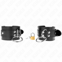 Comprar KINK - MUÑEQUERAS CON BLOQUEO DE CANDADO EN ANILLAS NEGRO AJUSTABLE 20-28 CM X 5.5 CM al mejor precio - Envíos Discretos