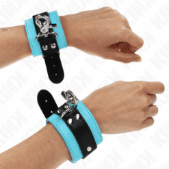 Comprar KINK - MUÑEQUERAS CON CIERRE PREMIUM NEGRO / AZUL AJUSTABLE 21-28 CM X 5.5 CM al mejor precio - Envíos Discretos
