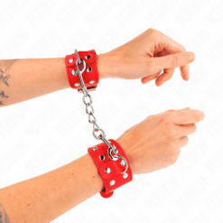Comprar KINK - MUÑEQUERAS CON DOBLE LÍNEA DE TACHUELAS AJUSTABLE ROJO al mejor precio - Envíos Discretos
