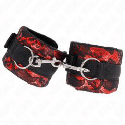 Comprar KINK - MUÑEQUERAS CORTAS DE ENCAJE TERCIOPELO Y UNIÓN DE NYLON ROJO/NEGRO 23 X 6.5 CM al mejor precio - Envíos Discretos