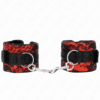 Comprar KINK - MUÑEQUERAS CORTAS DE ENCAJE TERCIOPELO Y UNIÓN DE NYLON ROJO/NEGRO 23 X 6.5 CM al mejor precio - Envíos Discretos