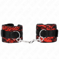 Comprar KINK - MUÑEQUERAS CORTAS DE ENCAJE TERCIOPELO Y UNIÓN DE NYLON ROJO/NEGRO 23 X 6.5 CM al mejor precio - Envíos Discretos
