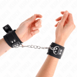 Comprar KINK - MUÑEQUERAS DE NYLON NEGRO CON CORREA CUERO NEGRO AJUSTABLE 19-29 CM X 5.1 CM al mejor precio - Envíos Discretos