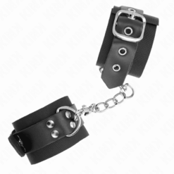 Comprar KINK - MUÑEQUERAS DE NYLON NEGRO CON CORREA CUERO NEGRO AJUSTABLE 19-29 CM X 5.1 CM al mejor precio - Envíos Discretos