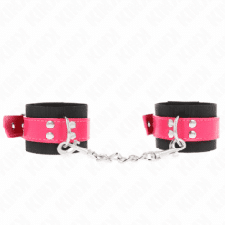 Comprar KINK - MUÑEQUERAS DE NYLON NEGRO CON CORREA POLIPIEL FUSCIA AJUSTABLE 19-29 CM X 5.1 CM al mejor precio - Envíos Discretos