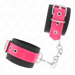 Comprar KINK - MUÑEQUERAS DE NYLON NEGRO CON CORREA POLIPIEL FUSCIA AJUSTABLE 19-29 CM X 5.1 CM al mejor precio - Envíos Discretos