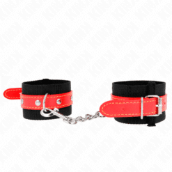 Comprar KINK - MUÑEQUERAS DE NYLON NEGRO CON CORREA POLIPIEL ROJO AJUSTABLE 19-24 CM X 5.5 CM al mejor precio - Envíos Discretos