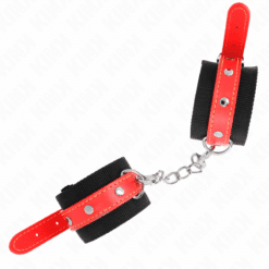 Comprar KINK - MUÑEQUERAS DE NYLON NEGRO CON CORREA POLIPIEL ROJO AJUSTABLE 19-24 CM X 5.5 CM al mejor precio - Envíos Discretos