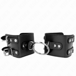 Comprar KINK - MUÑEQUERAS FIJAS CON ANILLA Y TACHUELAS NEGRO AJUSTABLE 17-22 CM X 6.5 CM al mejor precio - Envíos Discretos