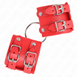 Comprar KINK - MUÑEQUERAS FIJAS CON ANILLA Y TACHUELAS ROJO AJUSTABLE 17-22 CM X 6.5 CM al mejor precio - Envíos Discretos