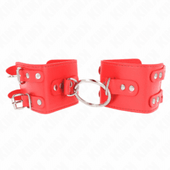 Comprar KINK - MUÑEQUERAS FIJAS CON ANILLA Y TACHUELAS ROJO AJUSTABLE 17-22 CM X 6.5 CM al mejor precio - Envíos Discretos