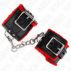 Comprar KINK - MUÑEQUERAS FORRADAS CON AGUJEROS CUADRADOS ROJO Y CORREA NEGRO AJUSTABLE 17-29 CM X 6 CM al mejor precio - Envíos Discretos