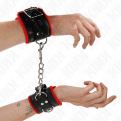 Comprar KINK - MUÑEQUERAS FORRADAS CON AGUJEROS CUADRADOS ROJO Y CORREA NEGRO AJUSTABLE 17-29 CM X 6 CM al mejor precio - Envíos Discretos