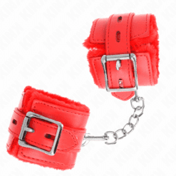 Comprar KINK - MUÑEQUERAS FORRADAS CON AGUJEROS CUADRADOS ROJO Y CORREA ROJO AJUSTABLE 17-29 CM X 6 CM al mejor precio - Envíos Discretos