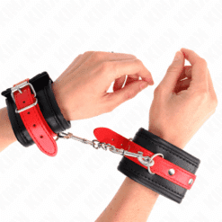 Comprar KINK - MUÑEQUERAS NEGRO CON CORREA ROJO AJUSTABLE 17-28 CM X 6 CM al mejor precio - Envíos Discretos