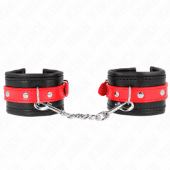 Comprar KINK - MUÑEQUERAS NEGRO CON CORREA ROJO AJUSTABLE 17-28 CM X 6 CM al mejor precio - Envíos Discretos