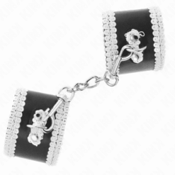 Comprar KINK - MUÑEQUERAS NEGRO CON ENCAJE DECORATIVO BLANCO AJUSTABLE 20-23 CM X 5.5 CM al mejor precio - Envíos Discretos
