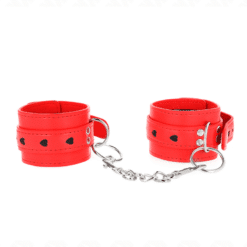 Comprar KINK - MUÑEQUERAS ROJO CON INCRUSTACIÓN DE CORAZÓN NEGRO AJUSTABLE 21-28 CM X 5.5 CM al mejor precio - Envíos Discretos