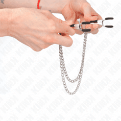 Comprar KINK - PINZAS PARA PEZONES CON DOBLE CADENA GRUESA PLATEADO 20/23 CM al mejor precio - Envíos Discretos