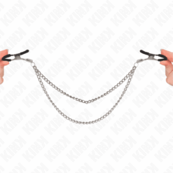 Comprar KINK - PINZAS PARA PEZONES CON DOBLE CADENA GRUESA PLATEADO 20/23 CM al mejor precio - Envíos Discretos