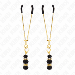 Comprar KINK - PINZAS PARA PEZONES DORADA FINA CON TRIPLE BOLA DE VIDRIO NEGRO 7 CM al mejor precio - Envíos Discretos