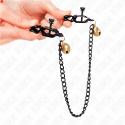 Comprar KINK - PINZAS PARA PEZONES PLANAS NEGRO CON CASCABEL Y CADENA PLATEADO 30 CM al mejor precio - Envíos Discretos