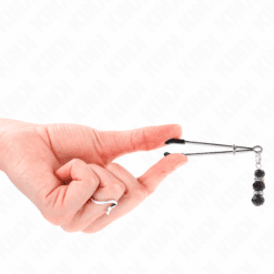 Comprar KINK - PINZAS PARA PEZONES PLATEADA FINA CON TRIPLE BOLA DE VIDRIO NEGRO 7 CM al mejor precio - Envíos Discretos
