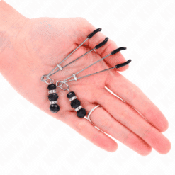 Comprar KINK - PINZAS PARA PEZONES PLATEADA FINA CON TRIPLE BOLA DE VIDRIO NEGRO 7 CM al mejor precio - Envíos Discretos