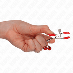 Comprar KINK - PINZAS PARA PEZONES ROJAS CON DOBLE CAMPANILLA ROJO 6 CM al mejor precio - Envíos Discretos