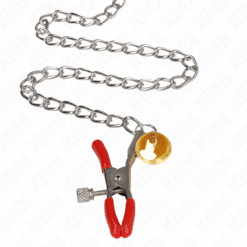 Comprar KINK - PINZAS PARA PEZONES Y CLÍTORIS ROJAS CON CASCABEL DORADO Y CADENA 30 CM al mejor precio - Envíos Discretos