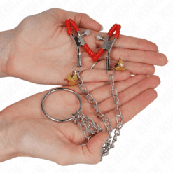 Comprar KINK - PINZAS PARA PEZONES Y CLÍTORIS ROJAS CON CASCABEL DORADO Y CADENA 30 CM al mejor precio - Envíos Discretos