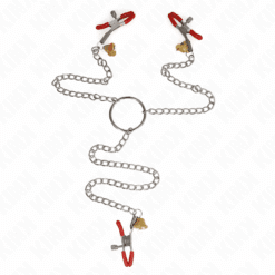 Comprar KINK - PINZAS PARA PEZONES Y CLÍTORIS ROJAS CON CASCABEL DORADO Y CADENA 30 CM al mejor precio - Envíos Discretos